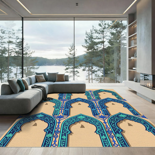 Azure Floral Arc Vaulted Tapestry Rug