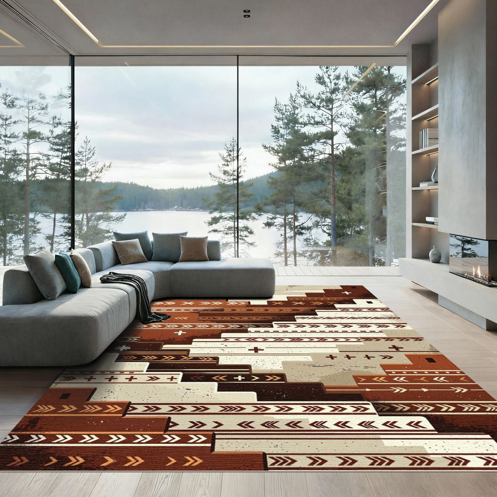 Terracotta Earthy Geometric Staircase Rug