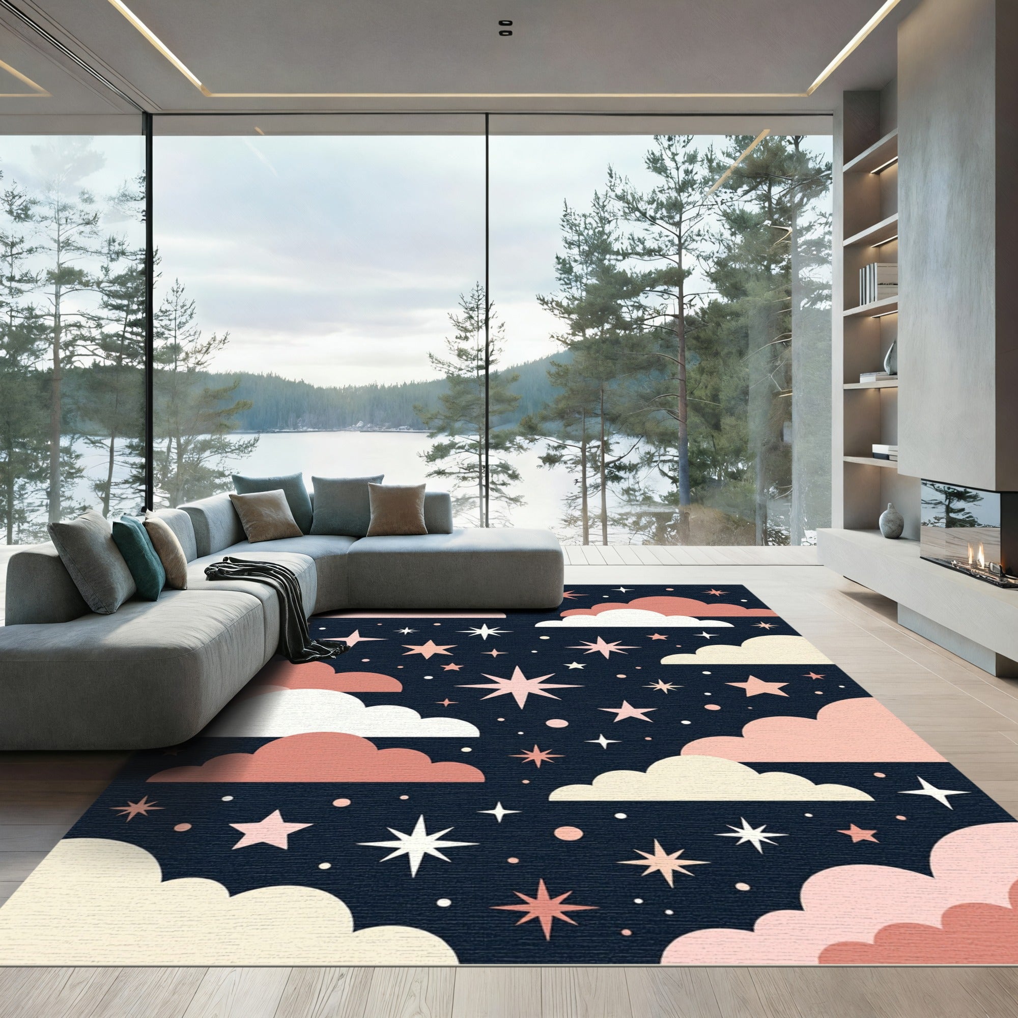 Cosmic Blush Pink Celestial Sky Rug