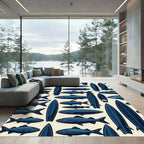 Navy Blue Nautical Fish Surfboard Art Rug