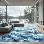 Abstract Watercolor Ocean Wave Currents Rug