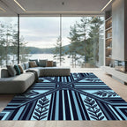 Deep Blue Laurel Botanical Stripe Rug