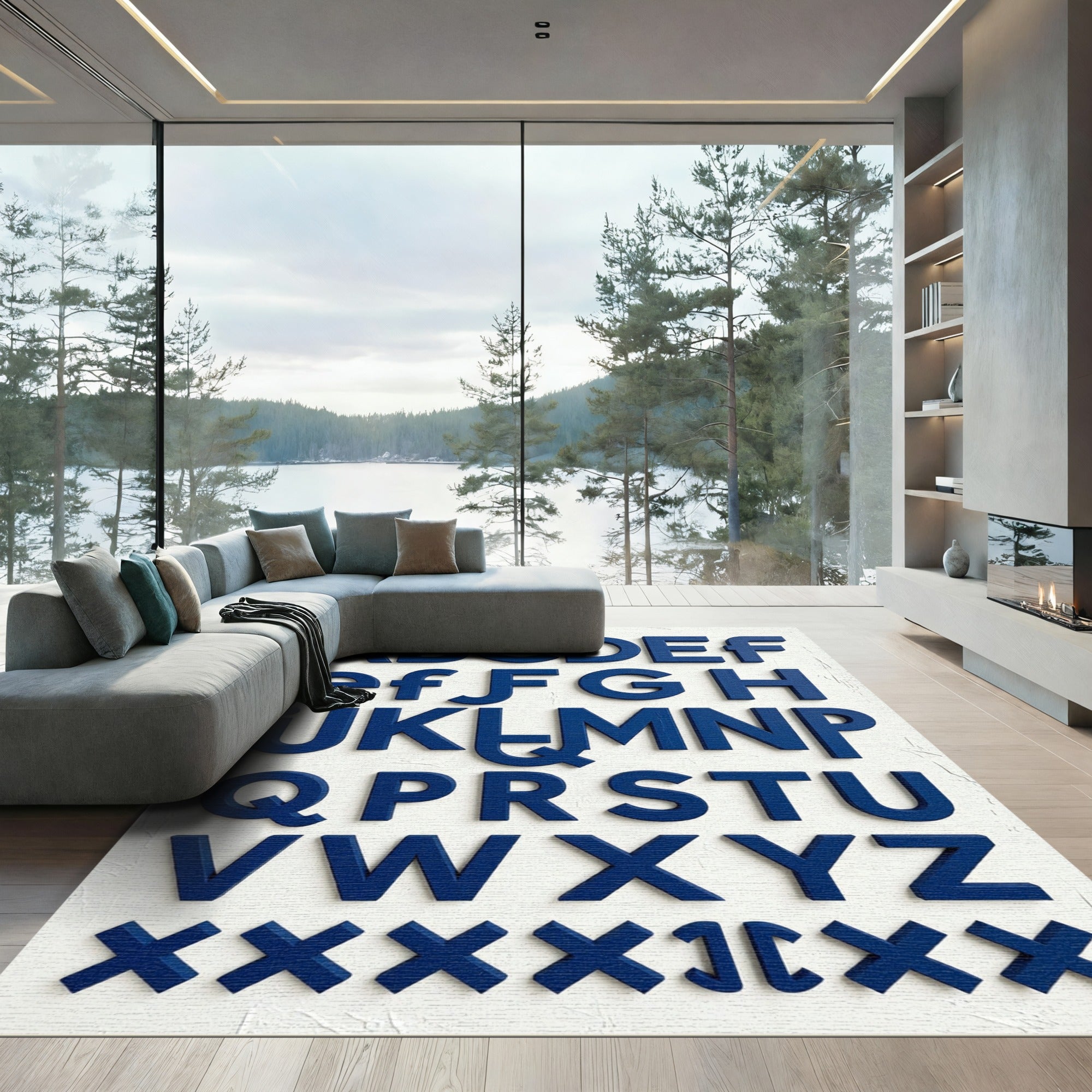 Navy Blue Alphabet Wall Art Sculpture Rug