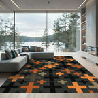 Bold Geometric Cross Grid Earthy Tones Rug