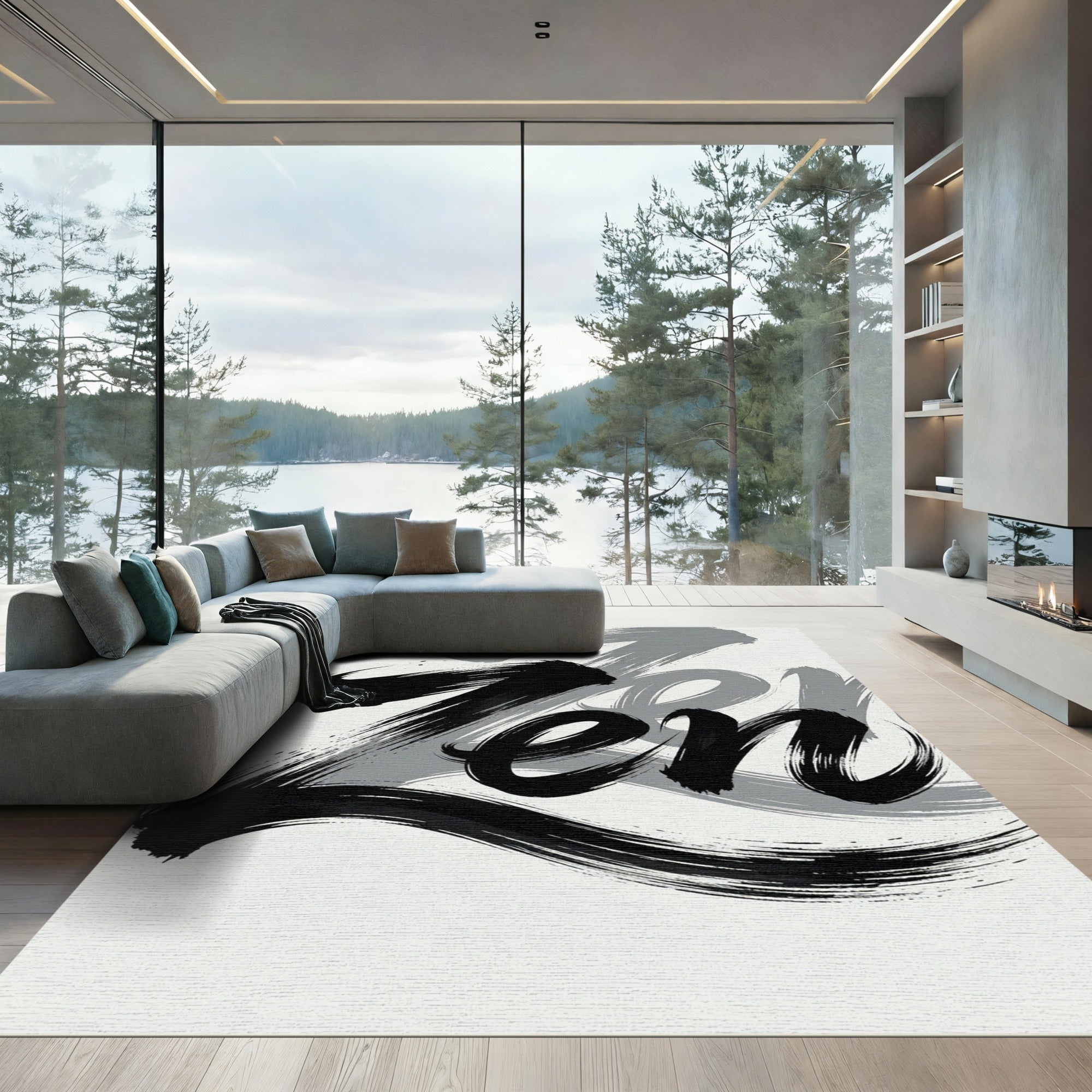 Minimalist Black and Gray Zen Ink Rug