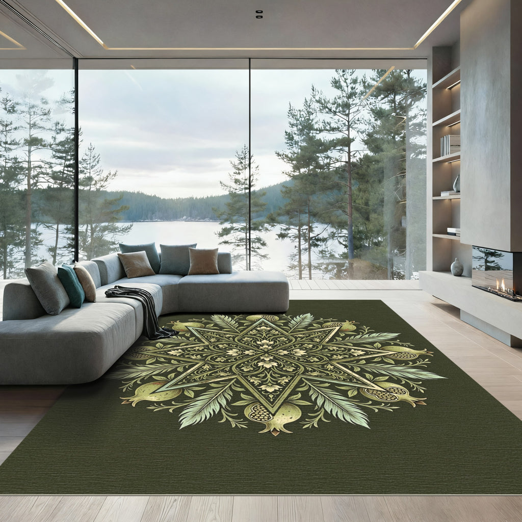 Sage Green Pomegranate Star Medallion Rug