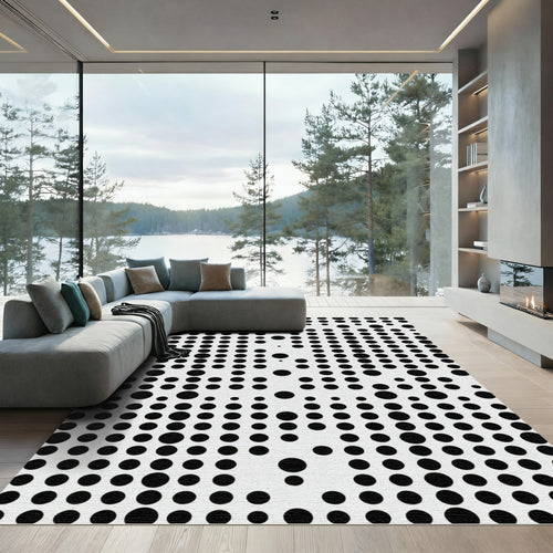 Black White Polka Dot Grid Rug