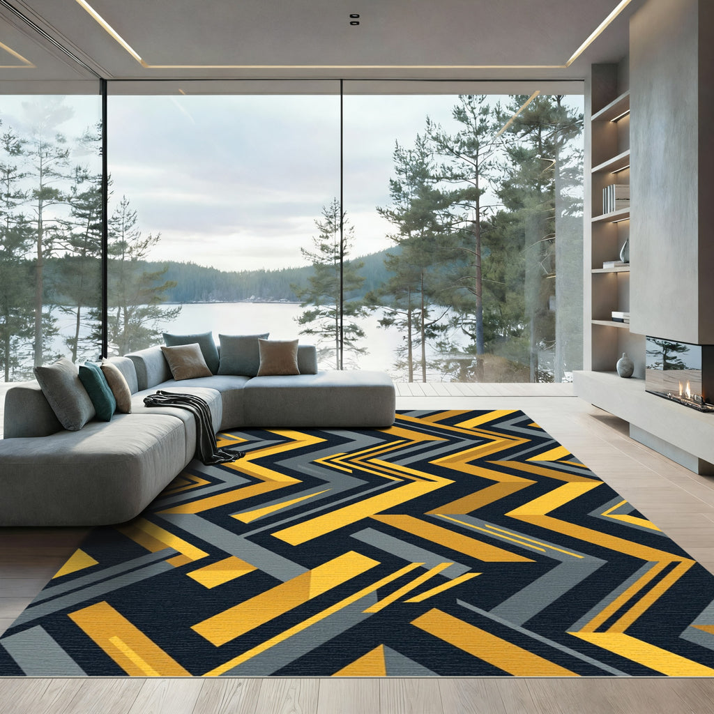 Modern Yellow and Gray Geometric Zigzag Rug
