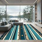 Teal Vertical Railway Stripe Abstract Art Rug