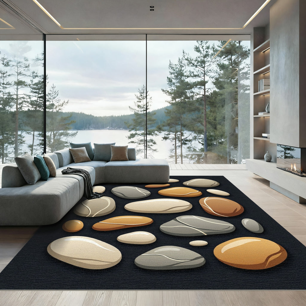 Smooth Pebble Arrangement Cream Brown Grey Rug