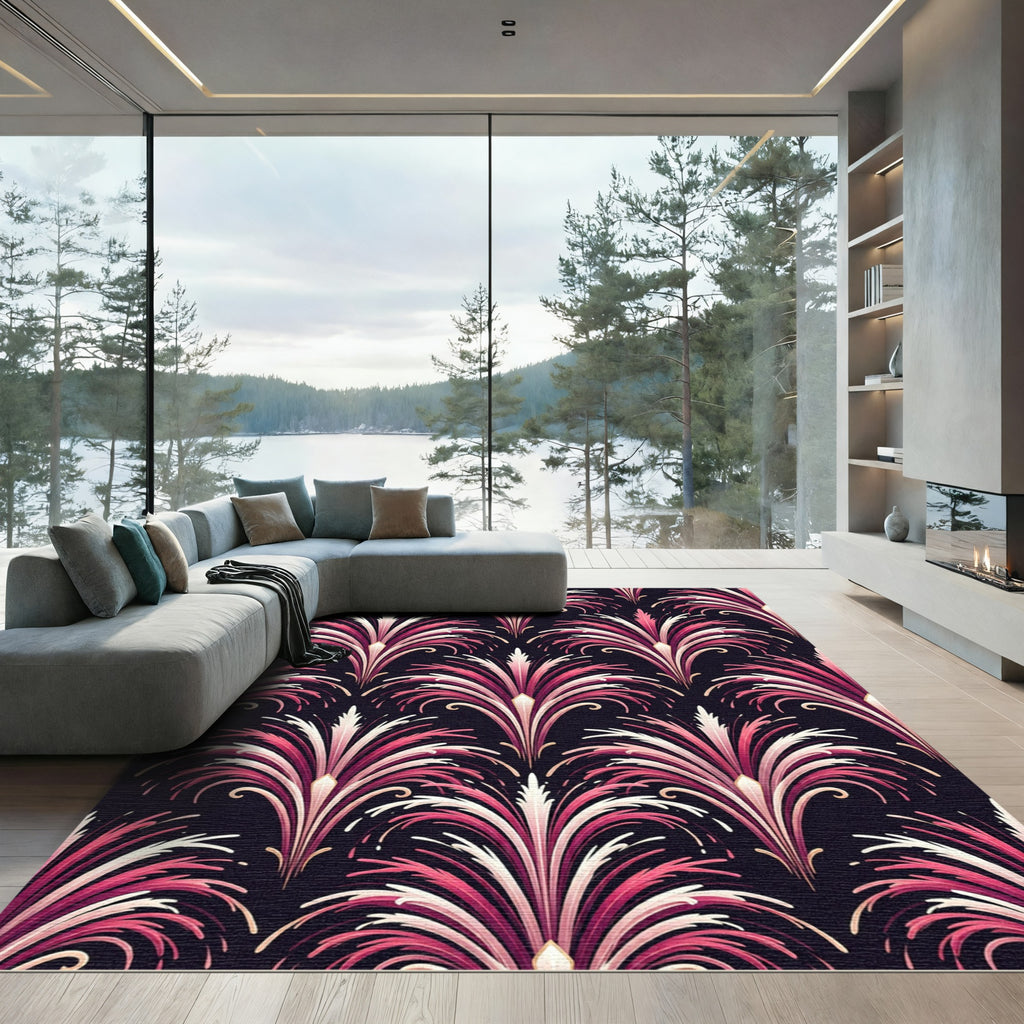 Art Deco Pink Fan Plume Wallpaper Rug