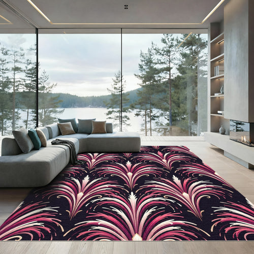 Art Deco Pink Fan Plume Wallpaper Rug