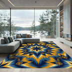 Bold Blue Yellow Tribal Sunburst Rug