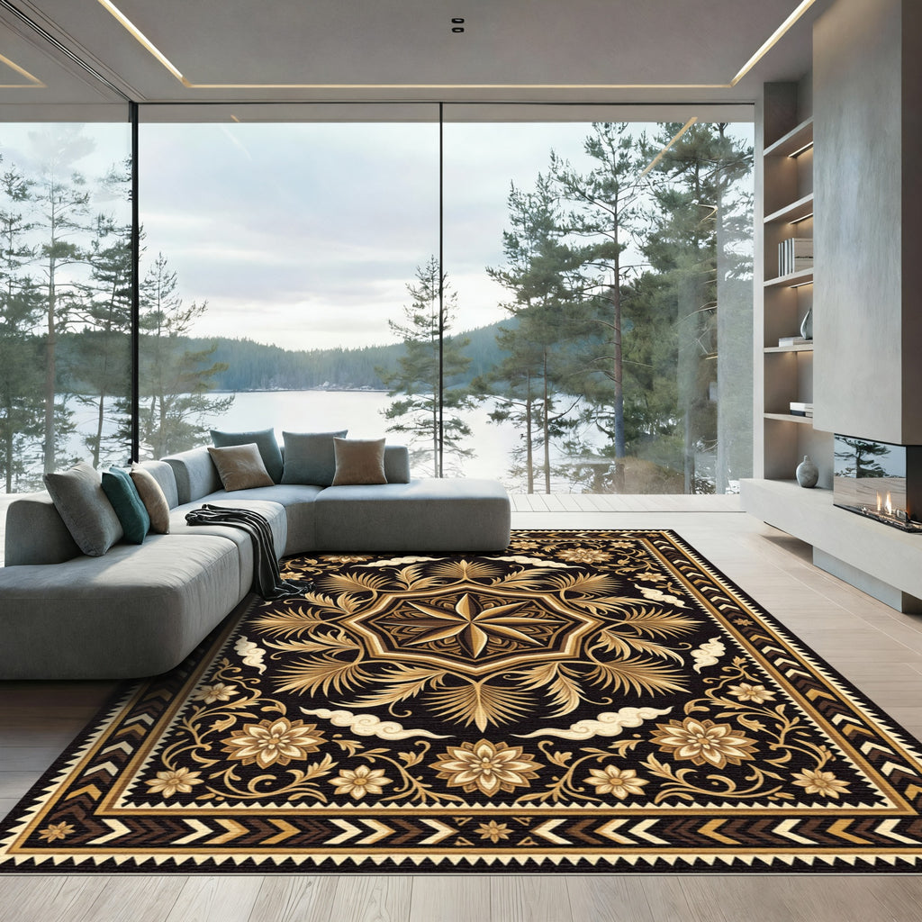 Golden Floral Octagon Onyx Medallion Rug
