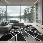Monochrome Geometric Shattered Glass Fragment Rug