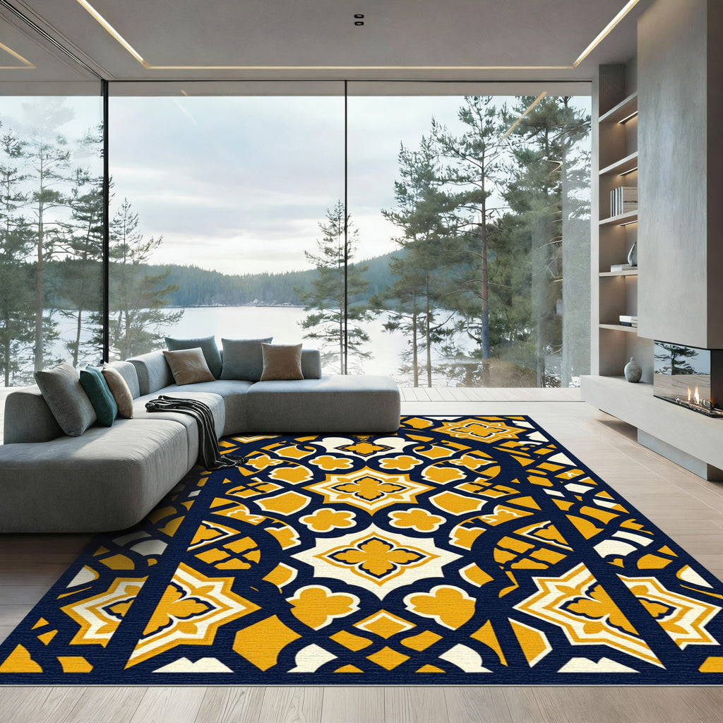 Golden Navy Geometric Arch Lattice Rug