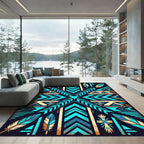 Teal Feather Geometric Southwestern Rug