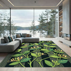 Golden Honeysuckle Vines on Dark Green Rug