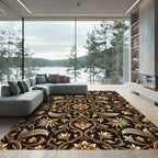 Ornate Golden Floral Damask Rug