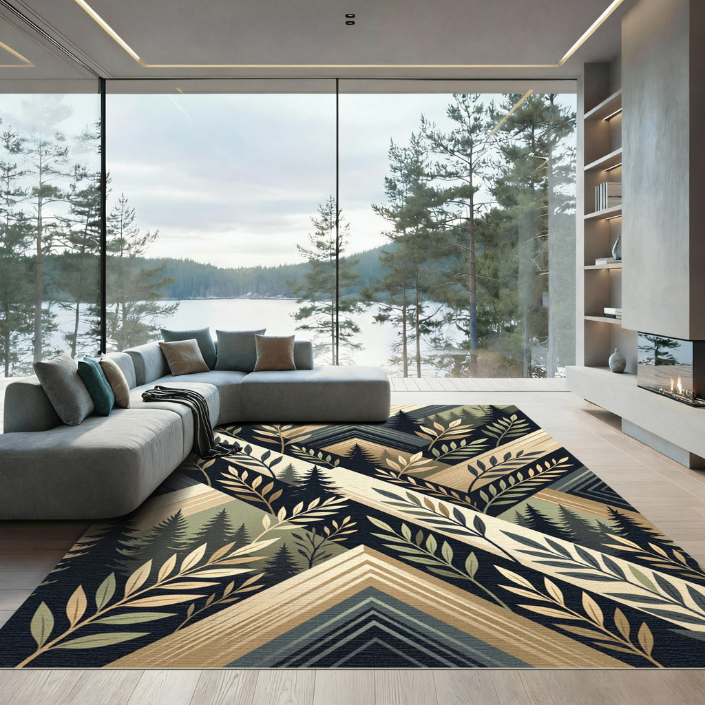 Geometric Forest Woodland Botanical Beige Rug