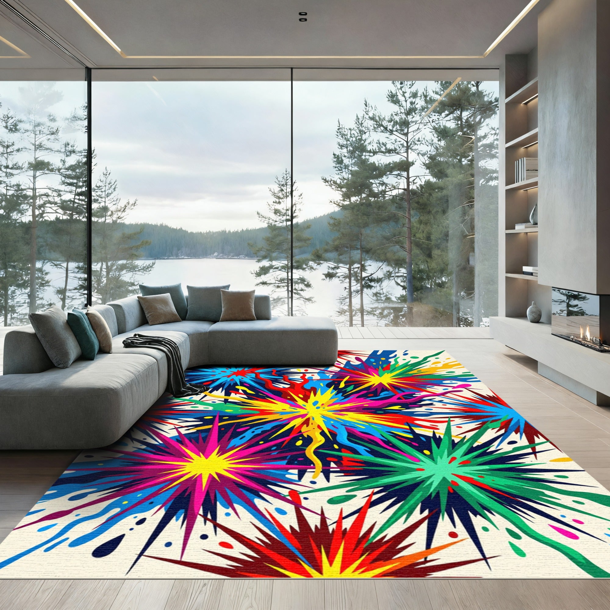 Vibrant Splatter Starburst Explosion Rug