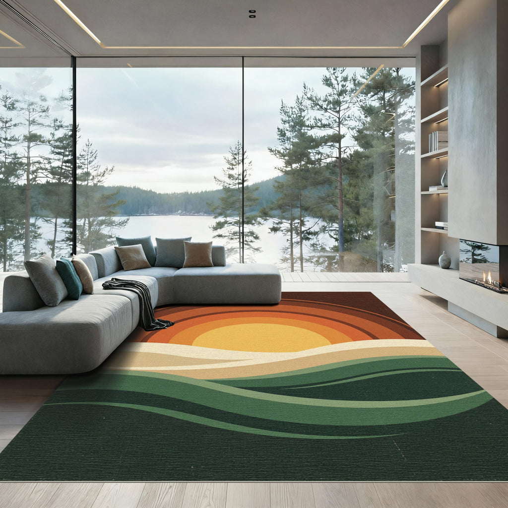 Retro Sunset Earthy Wave Landscape Rug