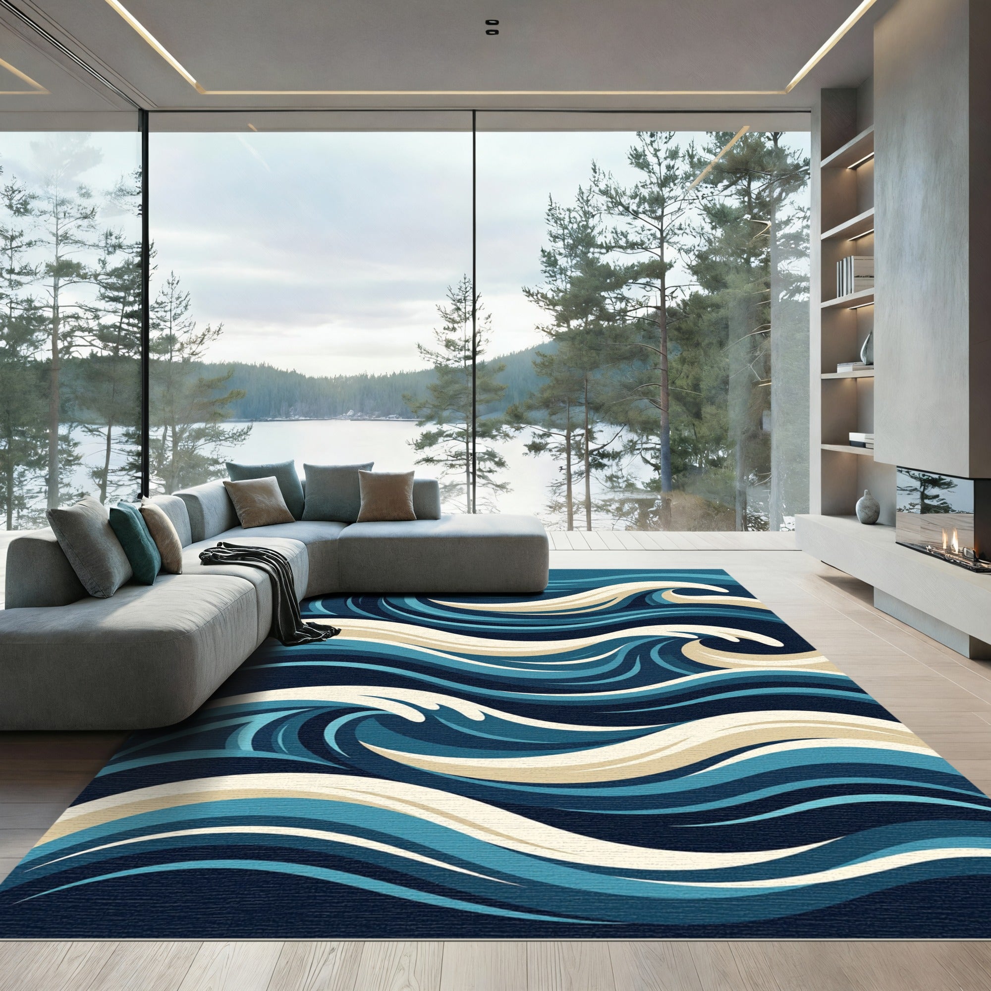 Abstract Blue Tide Swirl Flow Rug