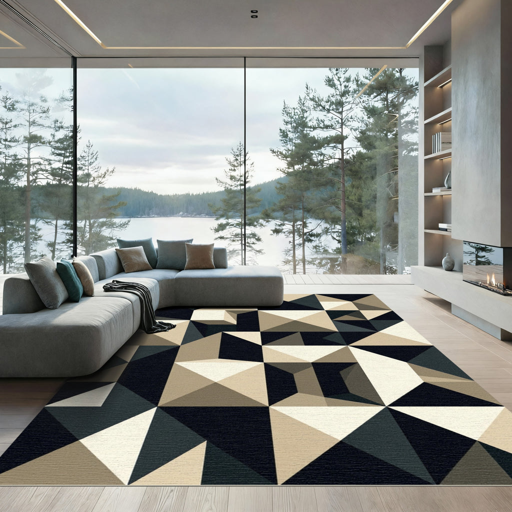 Modern Monochrome Geometric Triangle Block Rug