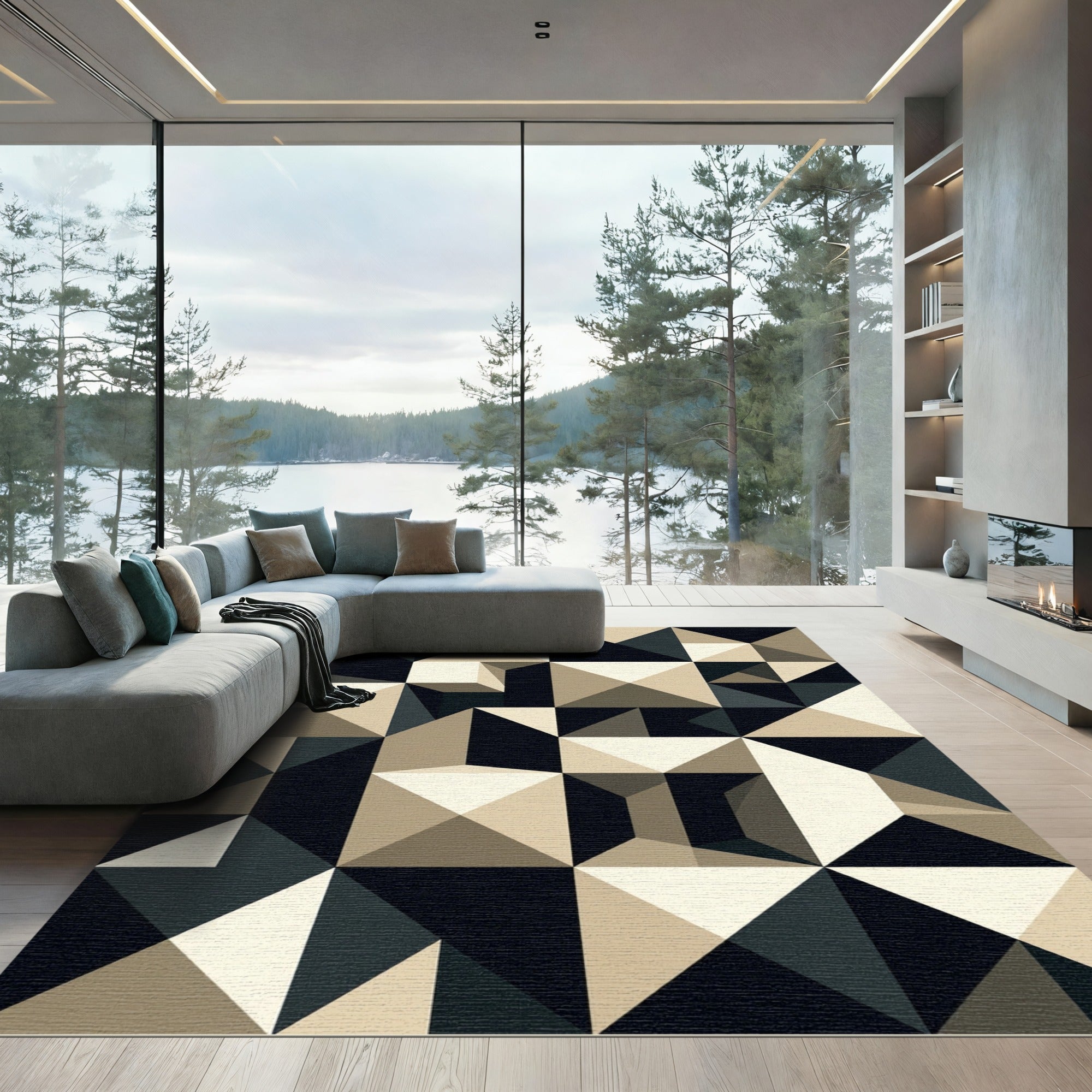Modern Monochrome Geometric Triangle Block Rug