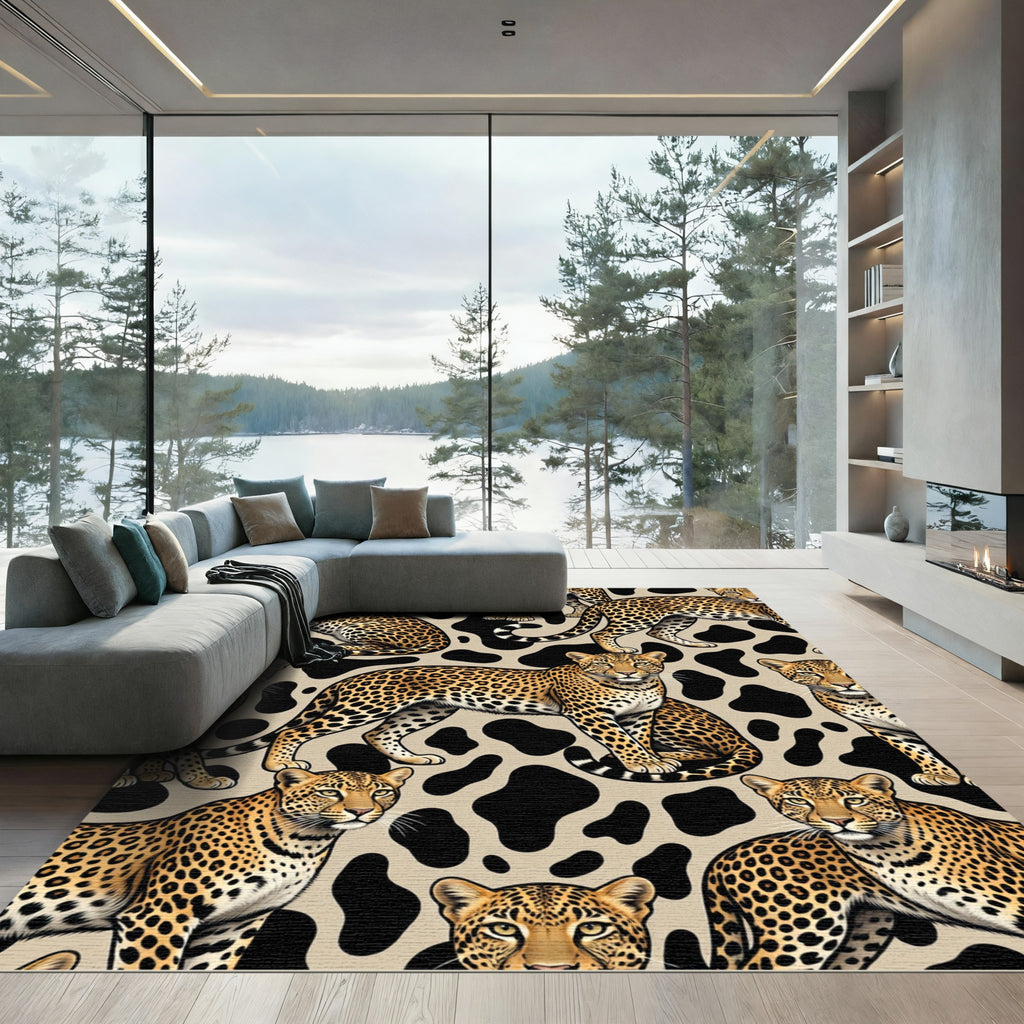 Golden Leopard Black Spotty Jungle Rug