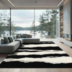Minimalist Black and Cream Torn Stripe Rug