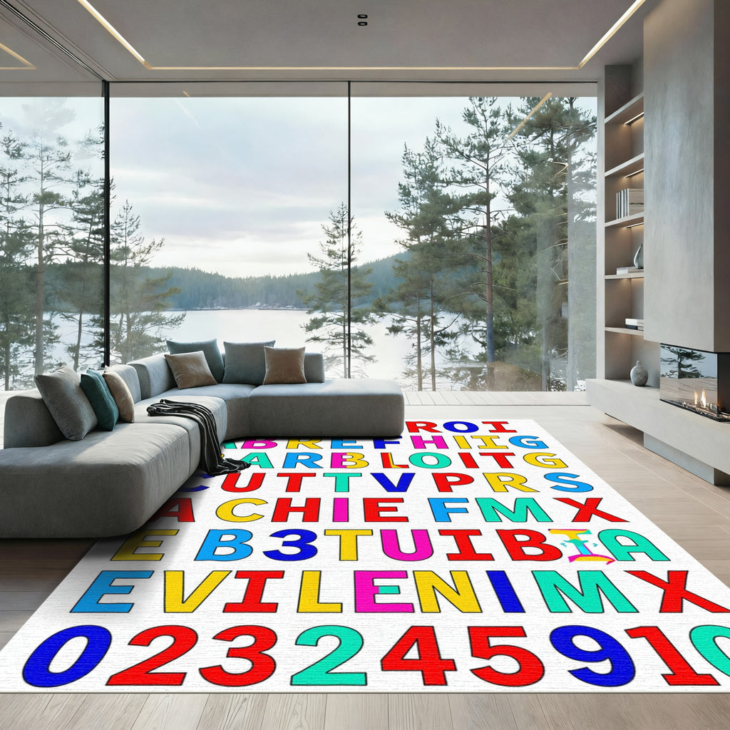 Colorful Block Alphabet Composition Rug