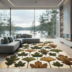 Earthy Autumnal Botanical Forest Leaf Collection Rug