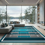 Teal and Gray Athletic Grid Field Rug