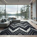 Monochromatic Geometric Zigzag Tribal Chevron Rug