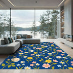Whimsical Yellow Pink Daisy Rose Garden Rug