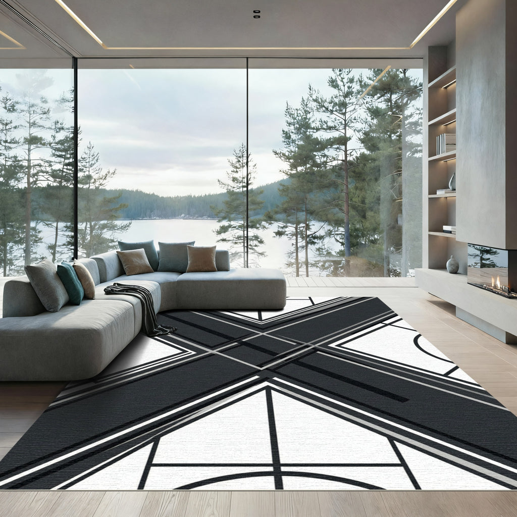 Monochrome Geometric X Sharp Angular Lines Rug