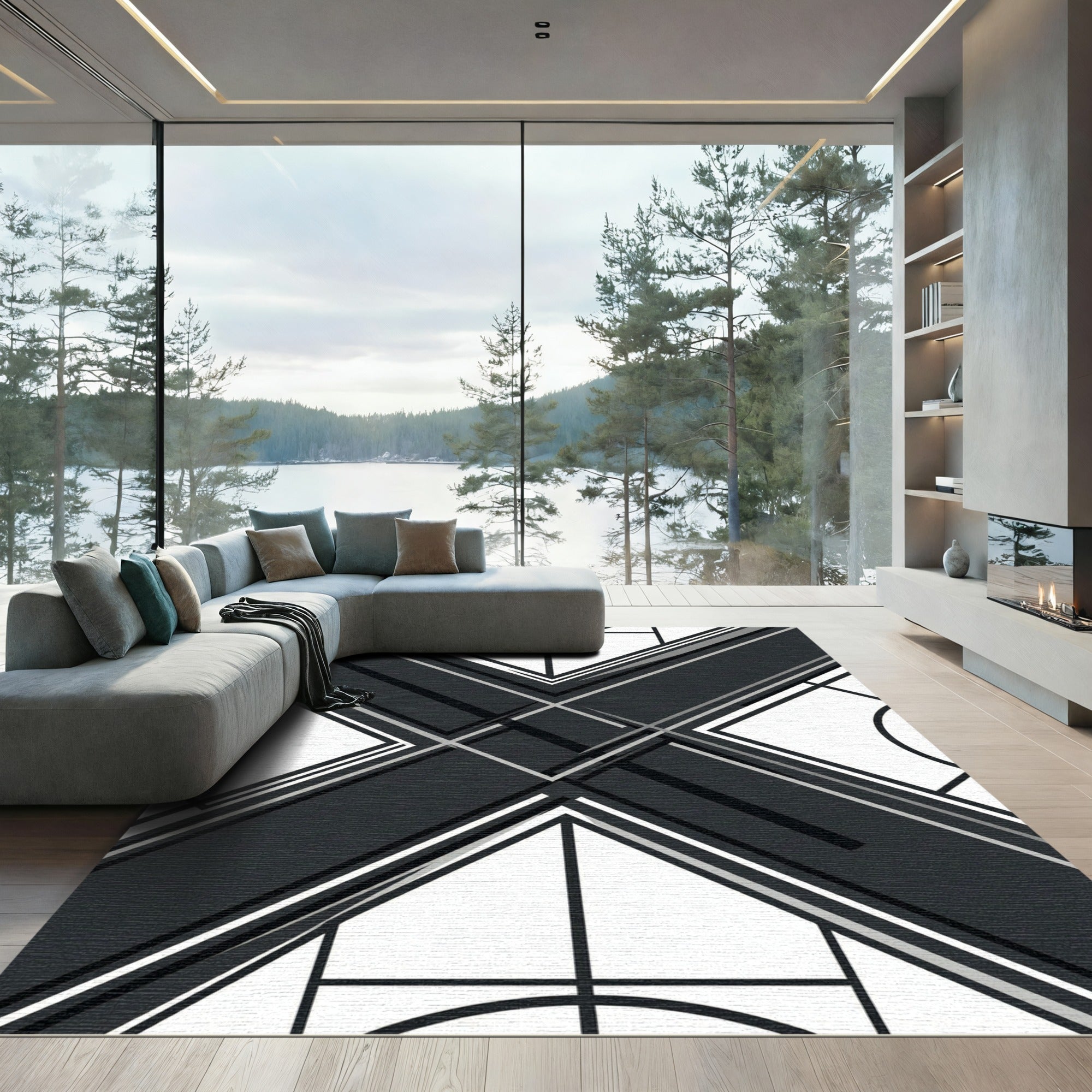 Monochrome Geometric X Sharp Angular Lines Rug