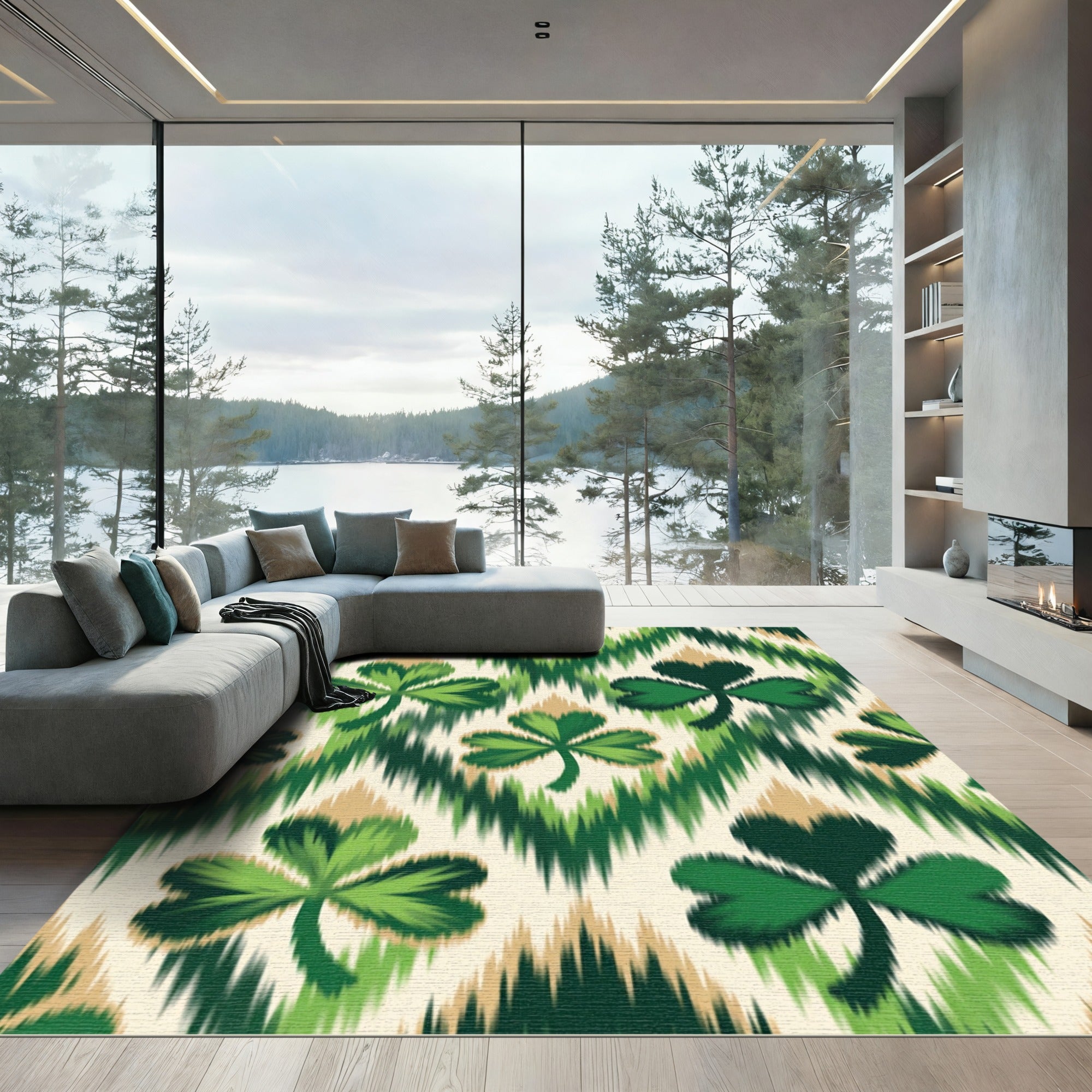 Emerald Shamrock Ikat Chevron Rug