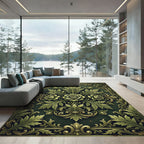 Elegant Emerald Rose Baroque Foliage Rug