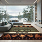 Earthy Copper Sun Aztec Striped Tapestry Rug