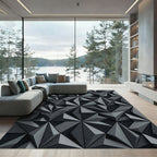 Charcoal Gray Geometric Facet Rug
