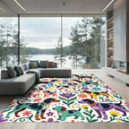 Whimsical Colorful Hound and Floral Meadow Rug