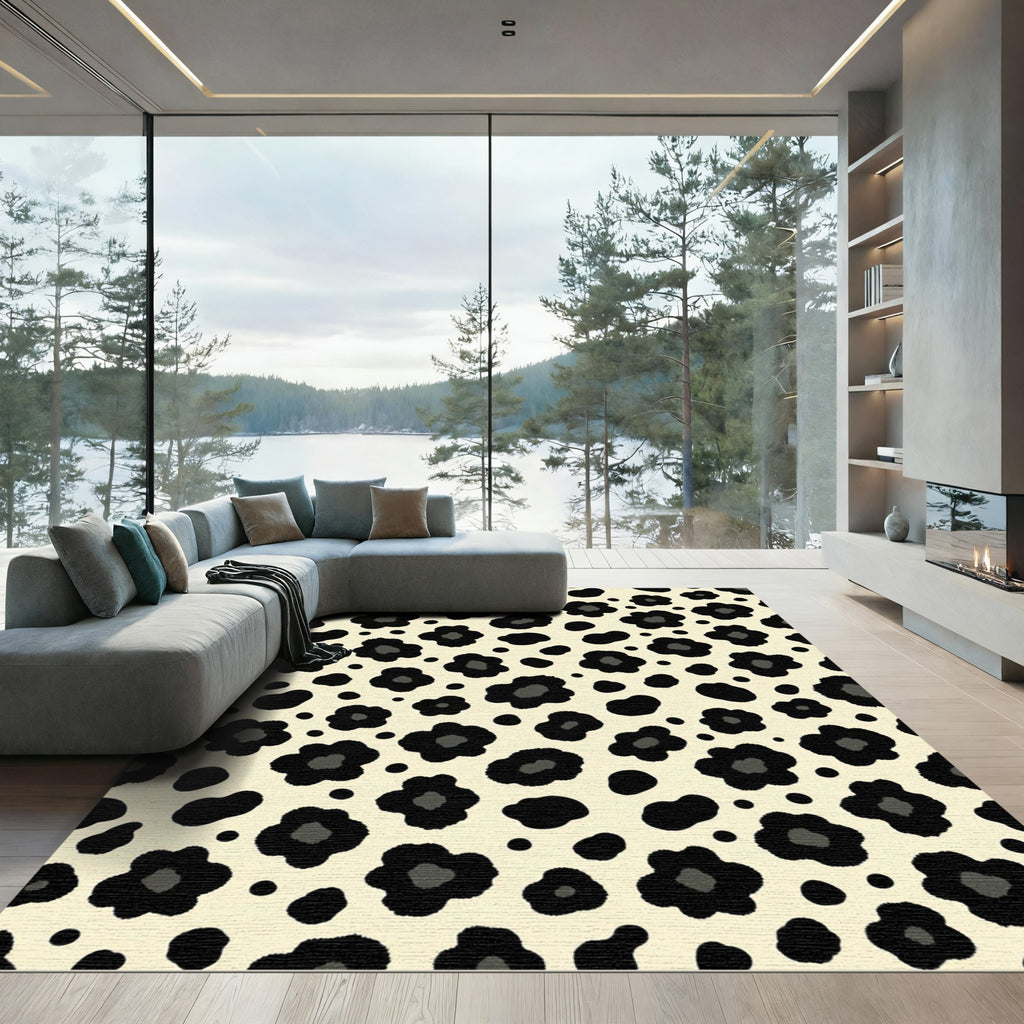 Cream Black Floral Spots Rug