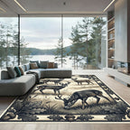 Vintage Forest Deer Oak Woodland Illustration Rug