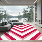 Vibrant Crimson Chevron Striped Geometry Rug