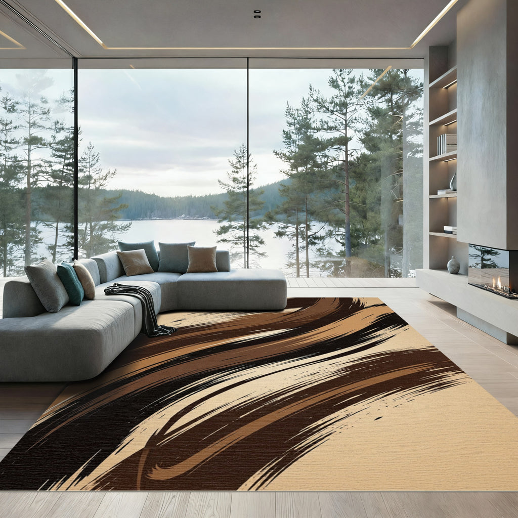Chocolate Swirl Abstract Brush Strokesh4 Rug