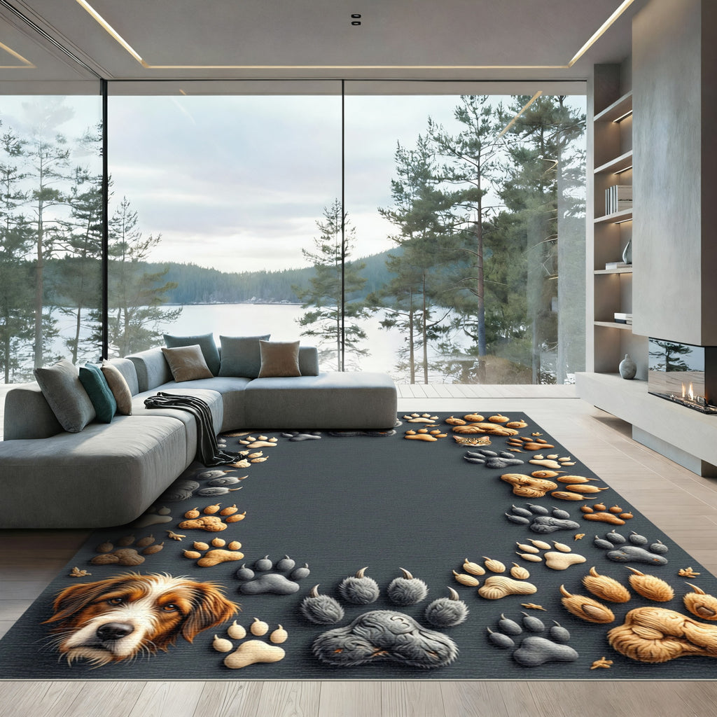 Whimsical Animal Paw Print Border Rug