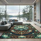 Ornate Teal Lotus Gold Medallion Rug