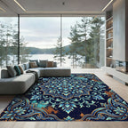 Ornate Sapphire Floral Damask Area Rug
